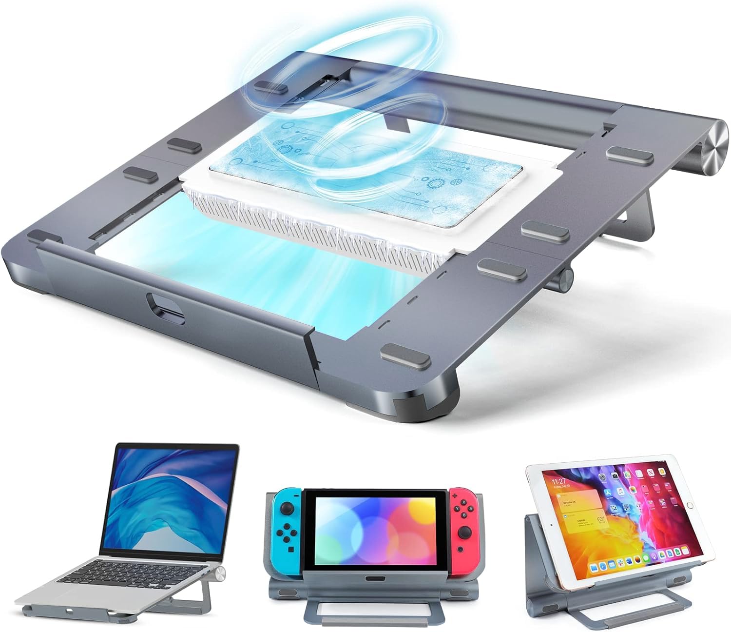 MoSpace Охлаждение ноутбука Пельтье Устройство Инновация с Трансформацией Охлаждение ноутбука Алюминиевый сплав Охлаждение iPad Ноутбук Низкий Полупроводник Регулируемый серый